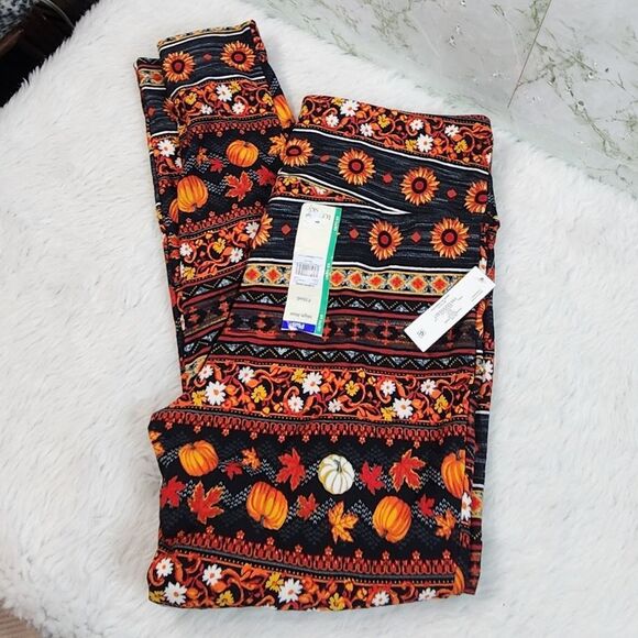 Terra & Sky Pumpkins and Sunflowers High Rise Leggings - Picture 1 of 11